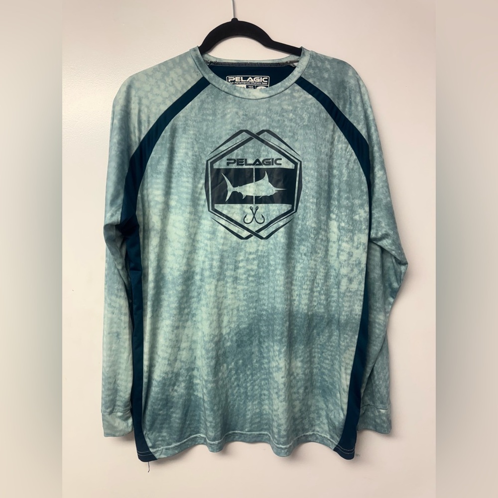 Pelagic VaporTek Men’s L Long Sleeve Performance Offshore Fishing Shirt Blue UV